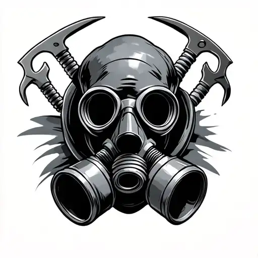 oilbarell with crowbar and gasmask tattoo design idea