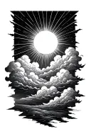Sun shining trough clouds tattoo design idea