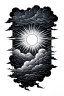 Sun shining trough clouds tattoo design idea
