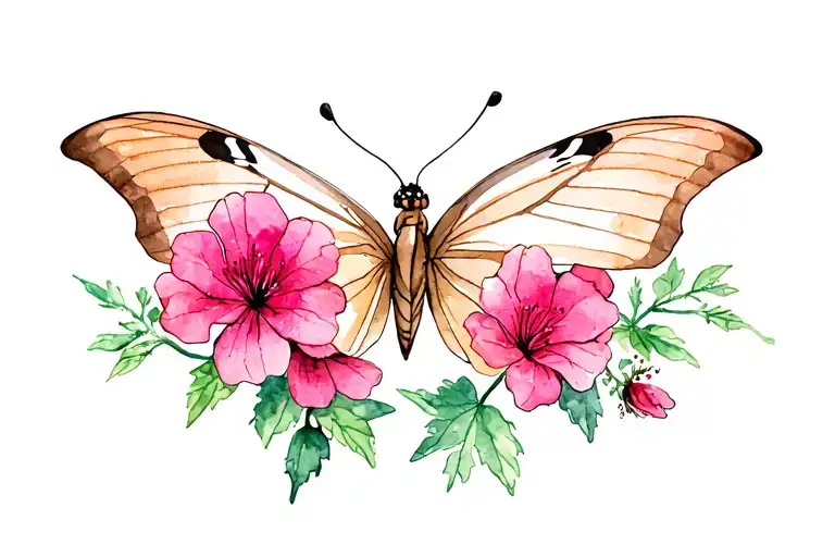 butterfly and geranium flowers tattoo design idea