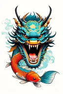 samurai mask open Staying up A dragon with mouth open and a koi fish tattoo design idea
