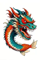 samurai mask open Staying up A dragon with mouth open and a koi fish tattoo design idea