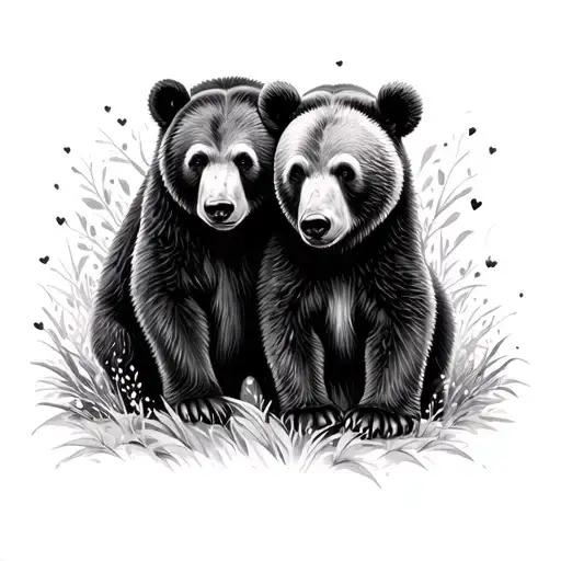 2 Cubs with mama bear surrounded tattoo design idea