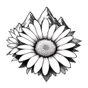 3. Daisy & Mountain Fusion* A minimal mountain outline with a daisy growing beside it or intertwined with the peaks.*  tattoo design idea