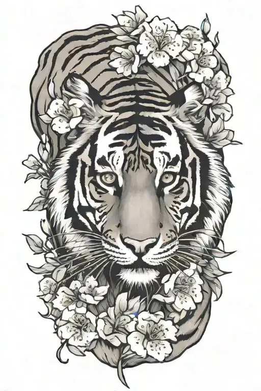 tiger and cherry blossoms tattoo design idea