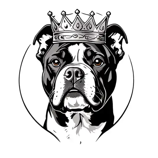 pitbull wearing a crown tattoo design idea