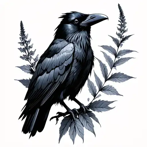 raven with vervain tattoo design idea