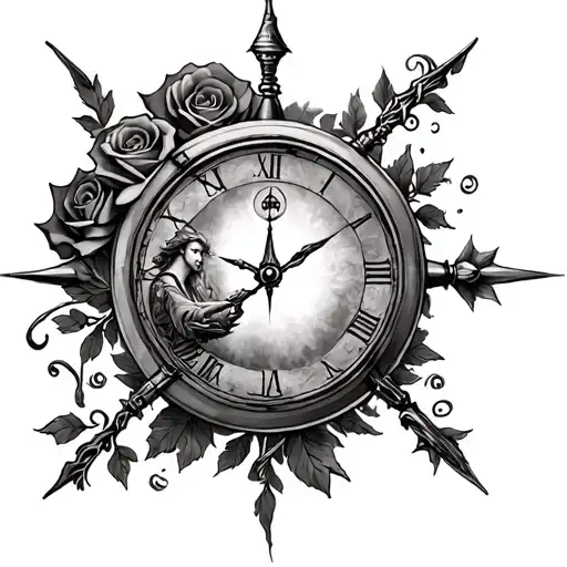 beauty and the beast rose and harry potter time turner tattoo design idea