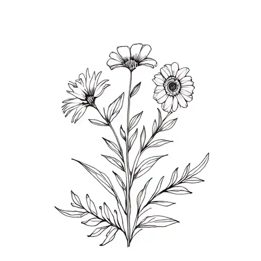 january, june, july, august and december birth flower bouquet fine line tattoo design idea