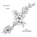 january, june, july, august and december birth flower bouquet fine line tattoo design idea