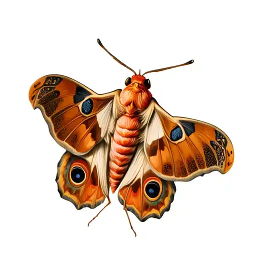 “Create a highly detailed, realistic tattoo design of a silk moth perched on top of its cocoon. tattoo design idea