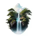 realistic waterfall in a rainforest with multiple levels  tattoo design idea