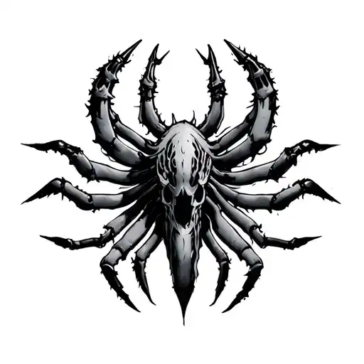 Perfect symmetry on the vertical axis. Eight long, arched “legs”, with sharp tips and aggressive curves. tattoo design idea