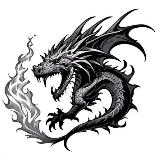 celtic red dragon breathing fire rising tattoo design idea