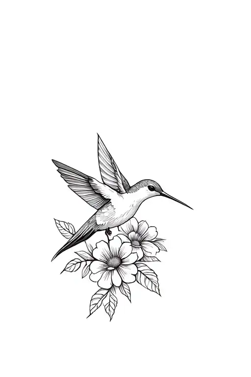 humming bird with flowers tattoo design idea