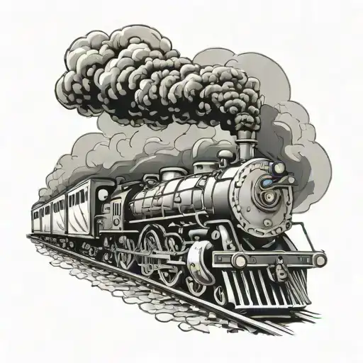fine line tattoo train with heart smoke coming tattoo design idea