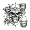 skull with  vampire  fangs with hour glass tattoo design idea