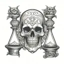 skull with  vampire  fangs with hour glass tattoo design idea