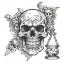 skull with  vampire  fangs with hour glass tattoo design idea
