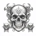 skull with  vampire  fangs with hour glass tattoo design idea