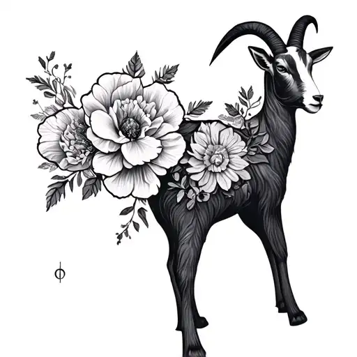 january zodiac, garnet, carnation, goat tattoo design idea