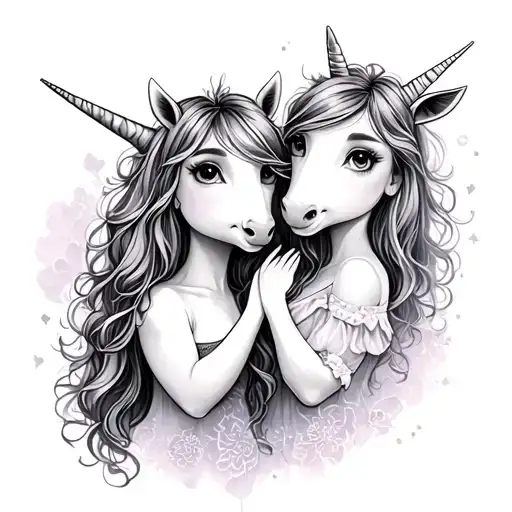 matching unicorn mother daughter playing tattoo design idea