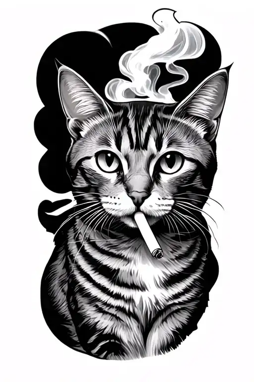 cat smoking a cigarette tattoo design idea