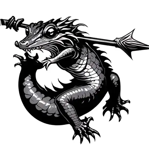 Japanese salamander wielding a spear tattoo design idea