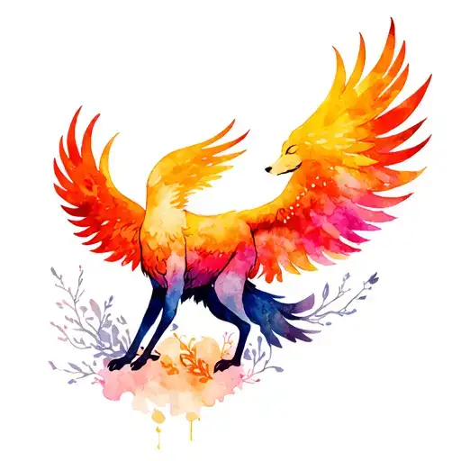 Phoenix And Wolf tattoo design idea