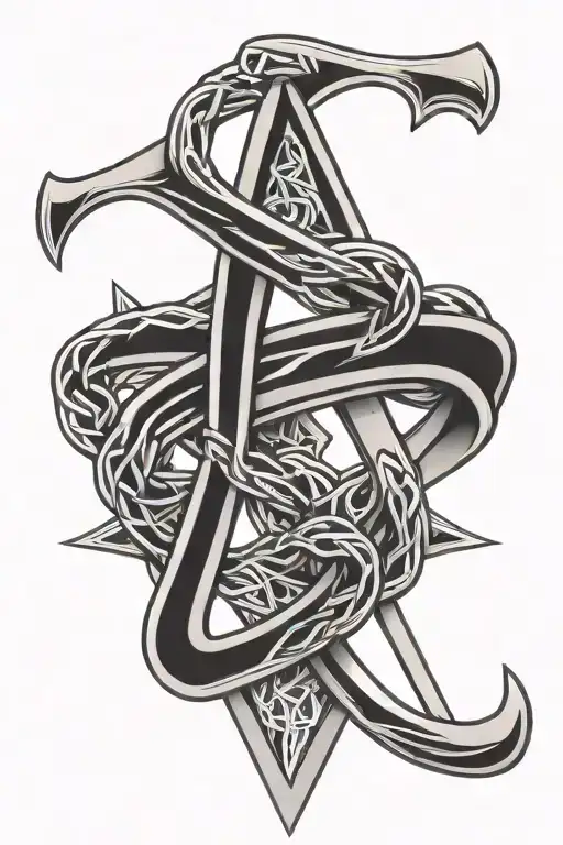 Three hockey sticks forming a triangle or intertwining like a Celtic knot. tattoo design idea