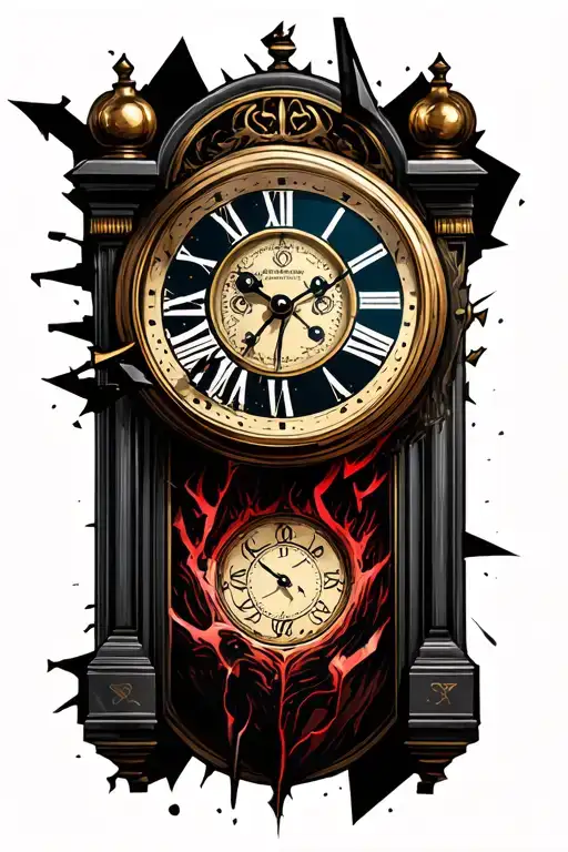 broken clock tattoo design idea