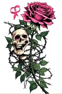 dead roses, barbed wire wrapped, and breast cancer awarness tattoo design idea