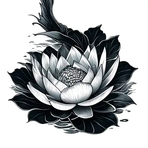 koi fish rotating lotus flower tattoo design idea