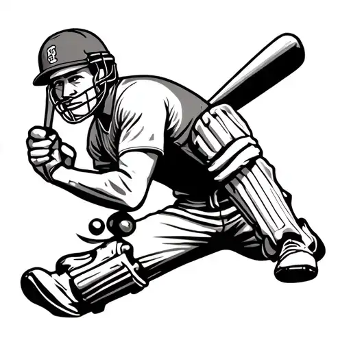 70s style cricket player tattoo design idea