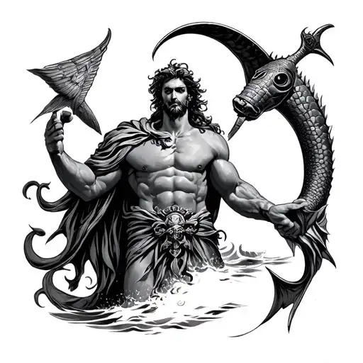 Seaman tattoo meaning with poseidon holding tattoo design idea