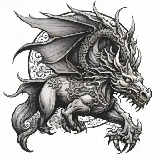 black unicorn and white dragon tattoo design idea