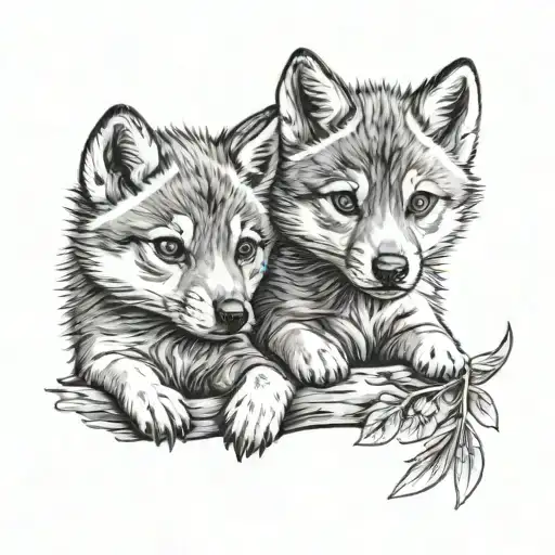 2 cute baby wolves tattoo design idea
