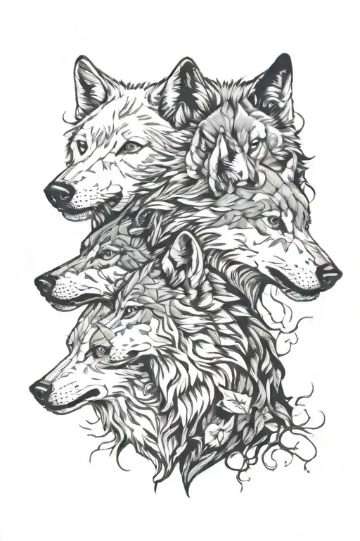 4 wolf heads tattoo design idea