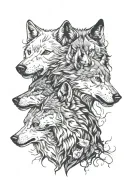 4 wolf heads tattoo design idea