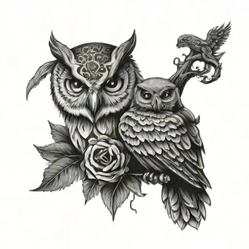 for I am my fathers son owl and skull dark gothic scary tattoo design idea