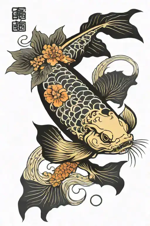 skeleton koi fish tattoo design idea