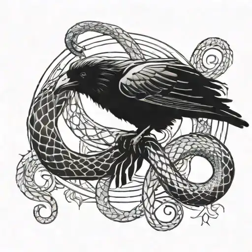 raven killing snake tattoo design idea