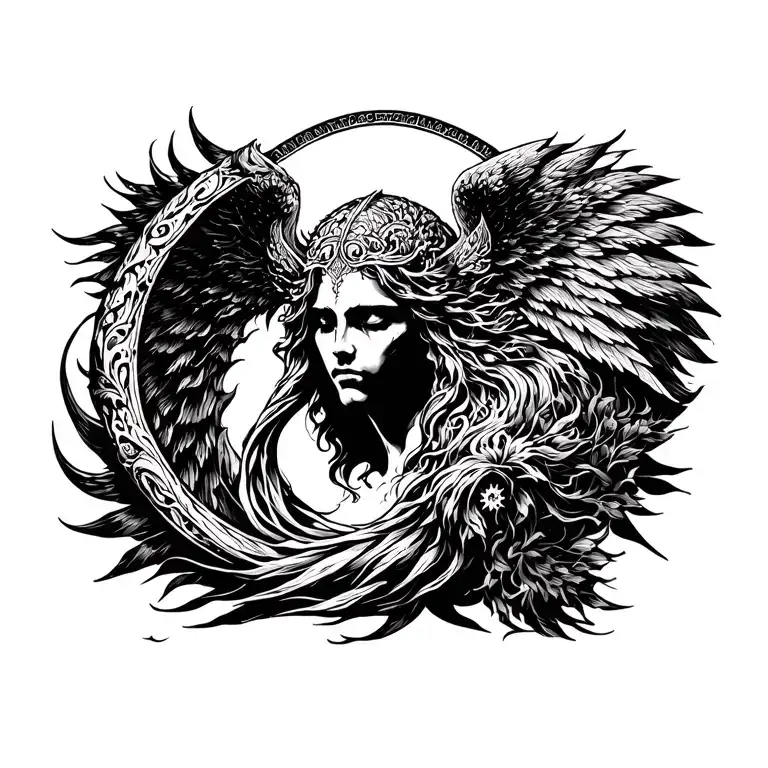 aquarius, uriel, cambiel dark atmosphere suitable for nordic-themed tattoos tattoo design idea