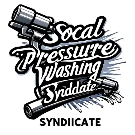 SoCal Pressure Washing Syndicate logo with pressure washing guns and jets of water tattoo design idea