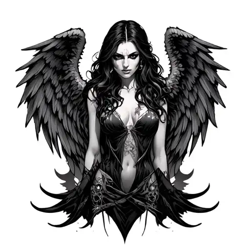 seductive evil witchblade angel wings tattoo design idea
