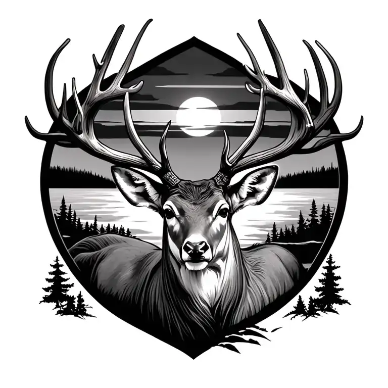 god, sunrise, whitetail deer tattoo design idea