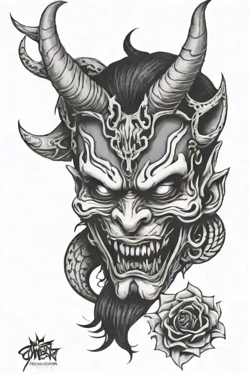omerta tattoo with oni mask on sleeve tattoo tattoo design idea