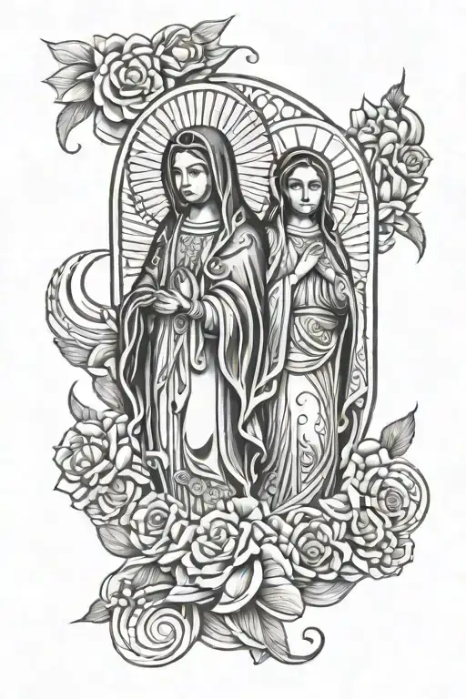 saint jude and virgin guadalupe  tattoo design idea