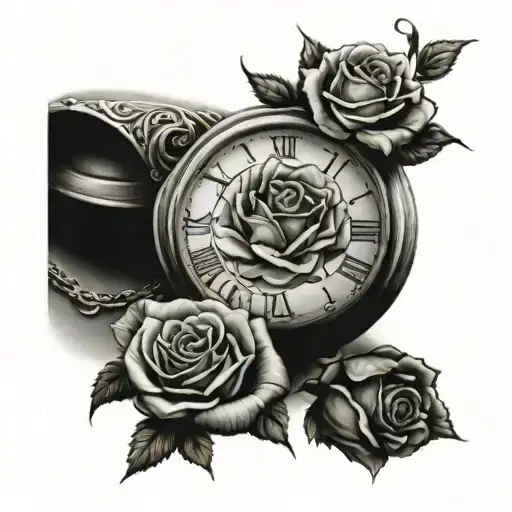 rose, timepiece tattoo design idea