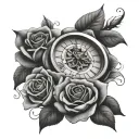 rose, timepiece tattoo design idea